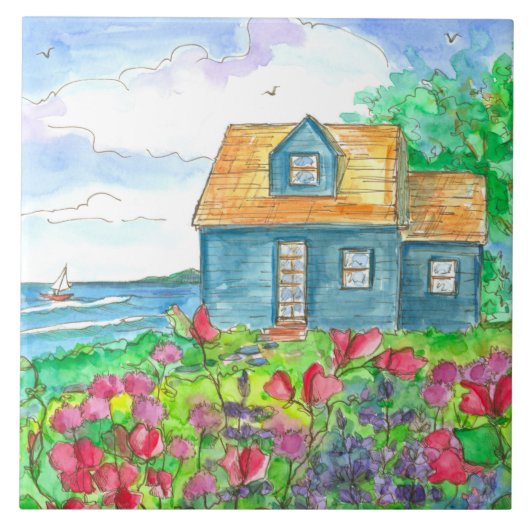 Zeilen Seaside Cottage Sweet Peas Tegeltje (Voorkant)