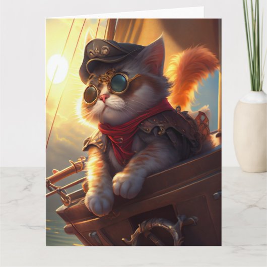 Zeilen Steampunk Pirate Cat Kaart (Voorkant)