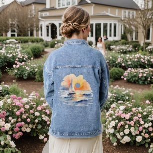 Zeilen Sunset Coastal Sailor Zomer Huwelijk Denim Jacket
