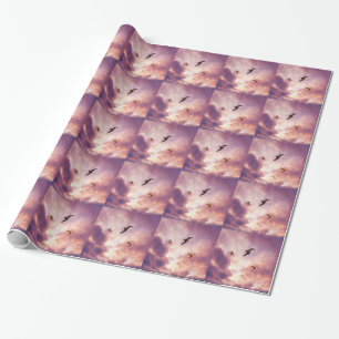 Zeilen vliegen in een zonnehemel cadeaupapier