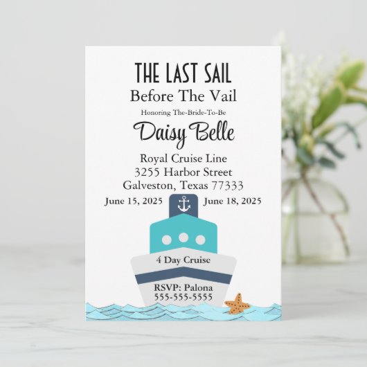 Zeilen voor de sluier uitnodiging (Staand voorkant)