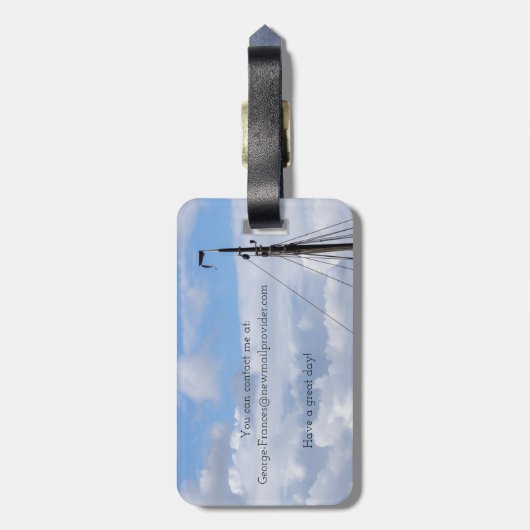 Zeilen, zeilen, schepen, zeevaart, reizen, jachtha bagagelabel (Achterkant verticaal)