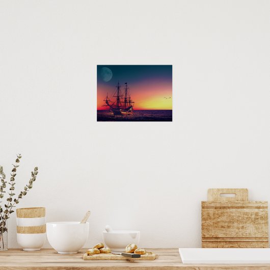 Zeilend schip naar de zon poster (Keuken)
