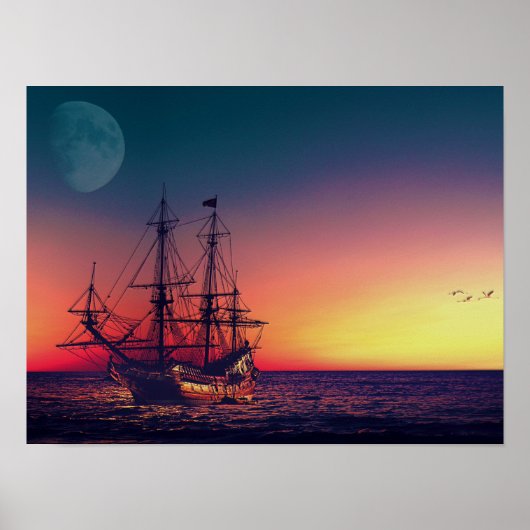 Zeilend schip naar de zon poster (Voorkant)
