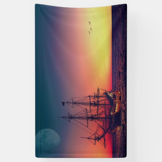 Zeilend schip naar de zon spandoek (Verticaal)