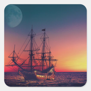 Zeilend schip naar de zon vierkante sticker