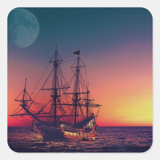 Zeilend schip naar de zon vierkante sticker (Voorkant)