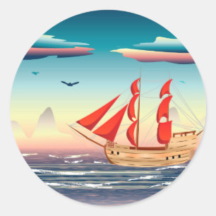 Zeilend schip op Zee 2 Ronde Sticker