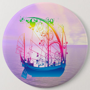 Zeilend schip op zonsopgang ronde button 6,0 cm