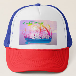 Zeilend schip op zonsopgang trucker pet