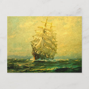 Zeilend schip vaart de Atlantische Oceaan over Briefkaart