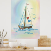 Zeilende harten – Minimalistische boot met liefdes Poster (Keuken)