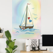 Zeilende harten – Minimalistische boot met liefdes Poster (Thuiskantoor)
