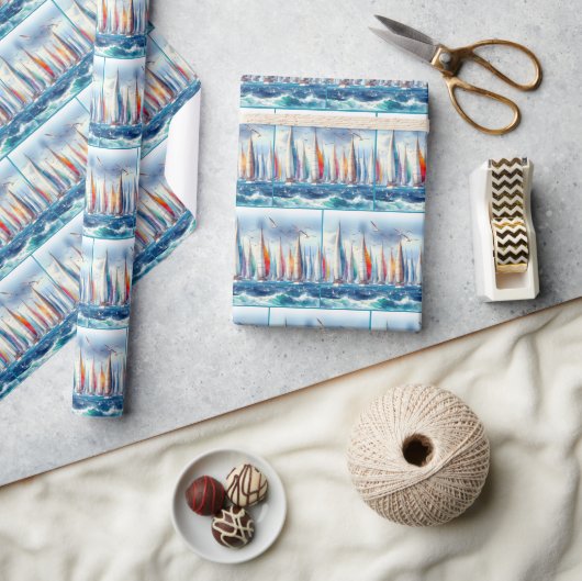 Zeilende Meeuwen Met Zeilboot Regatta Cadeaupapier (Crafts)