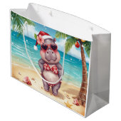 Zeilende nijlpaard Kerst Bikini op grote golf Groot Cadeauzakje (Achterkant Gekanteld)