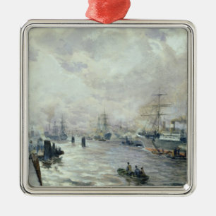 Zeilende schepen in de haven van Hamburg, 1889 Metalen Ornament