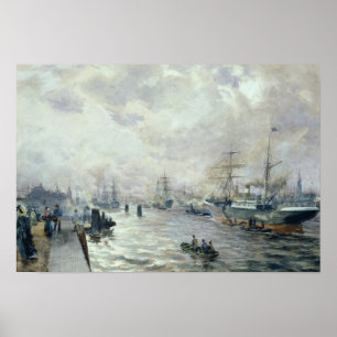 Zeilende schepen in de haven van Hamburg, 1889 Poster