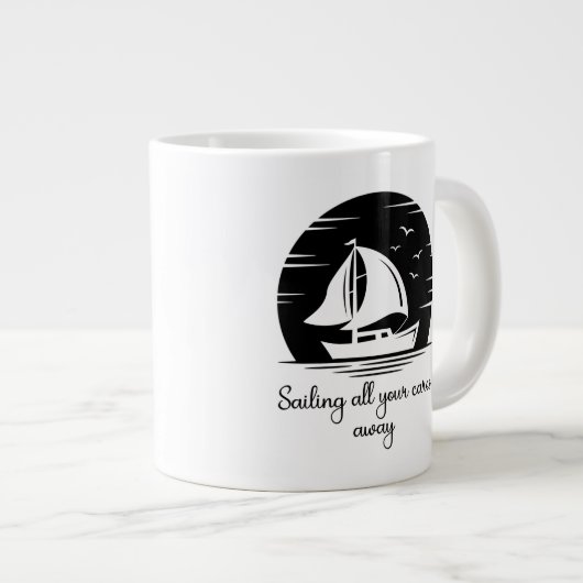 Zeilende zeilboot Inspirerend Quote Mu Grote Koffiekop (Voorkant rechts)