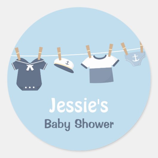 Zeiler Kleding Nautisch Baby shower Ronde Sticker (Voorkant)