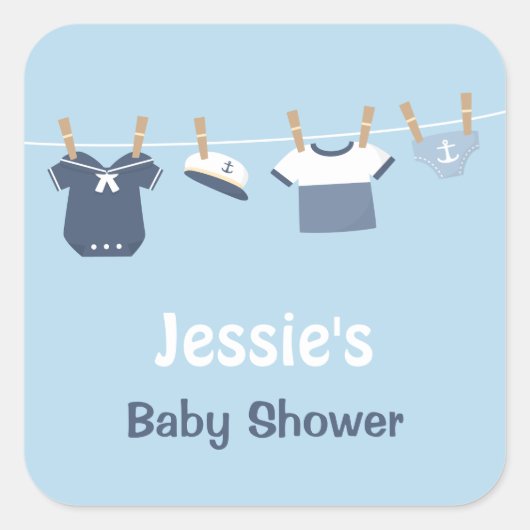 Zeiler Kleding Nautisch Baby shower Vierkante Sticker (Voorkant)