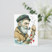 Zeiler met pijp en kleine harten briefkaart (Staand voorkant)