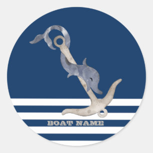 Zeiler Scheepsanker Dolfijn Marineblauw Gestreepd Ronde Sticker