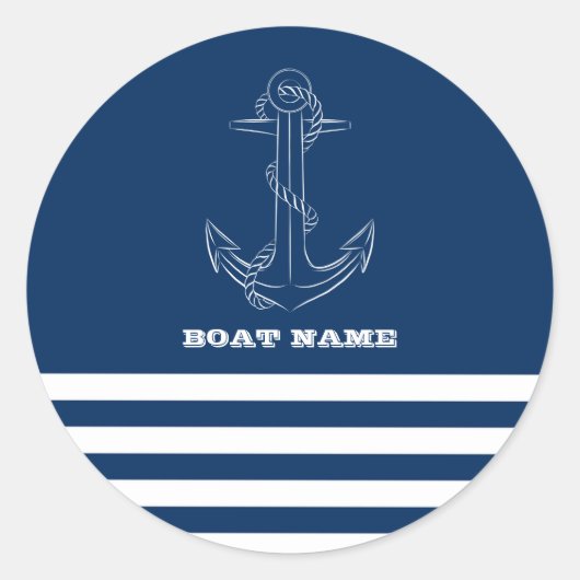 Zeiler Scheepsanker Marineblauw Gestreepte Ronde Sticker (Voorkant)