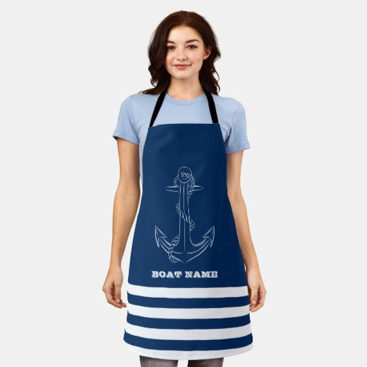 Zeiler, Scheepvaart, Anker Marineblauw Gestreepte Schort (Gedragen)