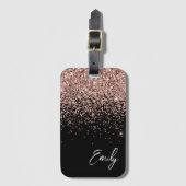 Zeilige Zwarte Roze Gouden Blush Roze Glitter Mono Bagagelabel (Voorkant (verticaal))