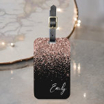 Zeilige Zwarte Roze Gouden Blush Roze Glitter Mono Bagagelabel<br><div class="desc">Zwart en Meisjesachtig Roze Goud - Blush Roze Glitter Monogram Naam Bagage Tag. Dit is het perfecte zoete 16 verjaardags-,  trouw-,  bruidsbeurs-,  babyshower- of vrijgezellenfeest cadeau voor iemand die reist in stijl.</div>