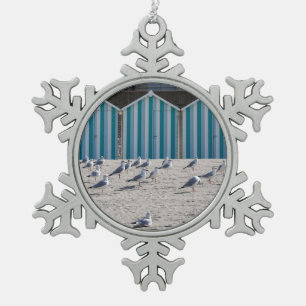 Zeilingen op het strand van Fort Mahon in Frankrij Tin Sneeuwvlok Ornament