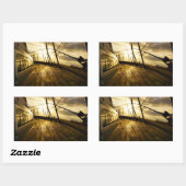 Zeiljacht bij ochtendzon met wolken lucht. rechthoekige sticker (Vel)