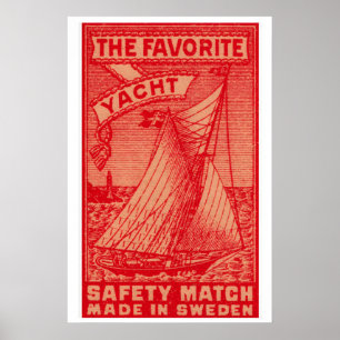 Zeiljacht Matchbox Kunstprint, Zweeds Vintage Poster