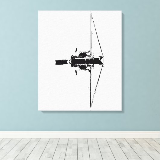 Zeiljacht met zijn reflectie op een rustig Zee Canvas Afdruk (Insitu (Houten vloer))