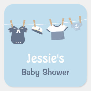 Zeilkleren Nautische Baby Borrel Vierkante Sticker