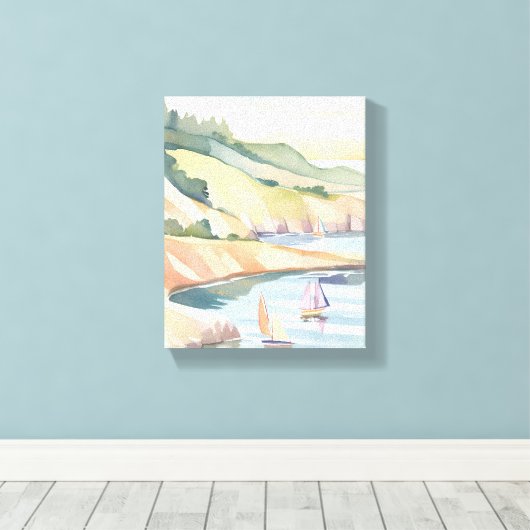 zeilkust | Rhode Island Ocean Waterverf Canvas Afdruk (Insitu (Houten vloer))