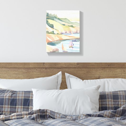 zeilkust | Rhode Island Ocean Waterverf Canvas Afdruk (Insitu (Slaapkamer))