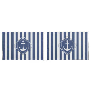 Zeilleven, kobaltblauwe strepen & Anker Kussensloop