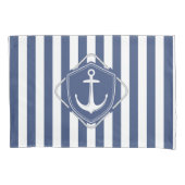 Zeilleven, kobaltblauwe strepen & Anker Kussensloop (Voorkant-Links)