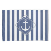 Zeilleven, kobaltblauwe strepen & Anker Kussensloop (Voorkant-Rechts)