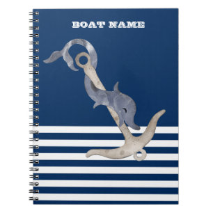 Zeilman Nautical Anchor Dolphin Navy Blue Striped Notitieboek