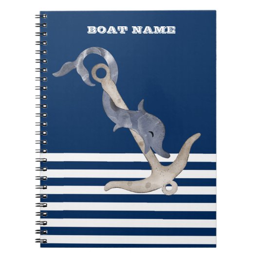Zeilman Nautical Anchor Dolphin Navy Blue Striped Notitieboek (Voorkant)