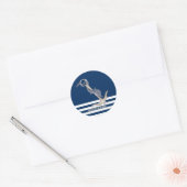 Zeilman Nautical Anchor Dolphin Navy Blue Striped Ronde Sticker (Envelop)