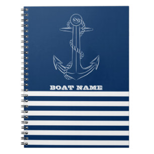 Zeilman Nautical Anchor Navy Blue Striped Notitieboek