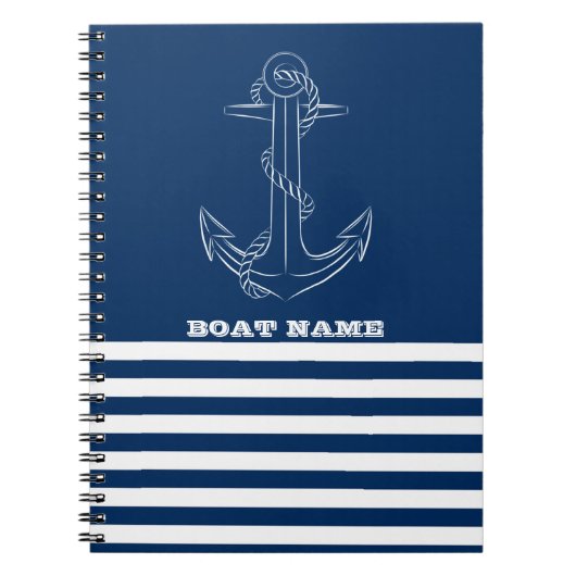 Zeilman Nautical Anchor Navy Blue Striped Notitieboek (Voorkant)