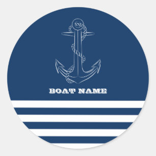 Zeilman Nautical Anchor Navy Blue Striped Ronde Sticker