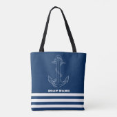 Zeilman Nautical Anchor Navy Blue Striped Tote Bag (Achterkant)