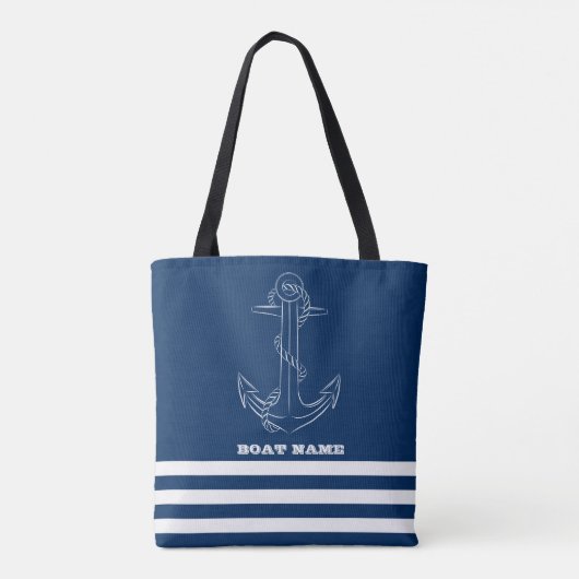 Zeilman Nautical Anchor Navy Blue Striped Tote Bag (Achterkant)