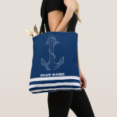 Zeilman Nautical Anchor Navy Blue Striped Tote Bag (Dichtbij)