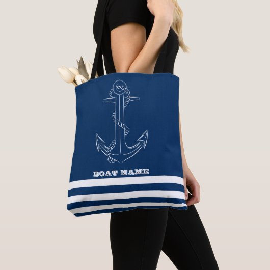 Zeilman Nautical Anchor Navy Blue Striped Tote Bag (Dichtbij)